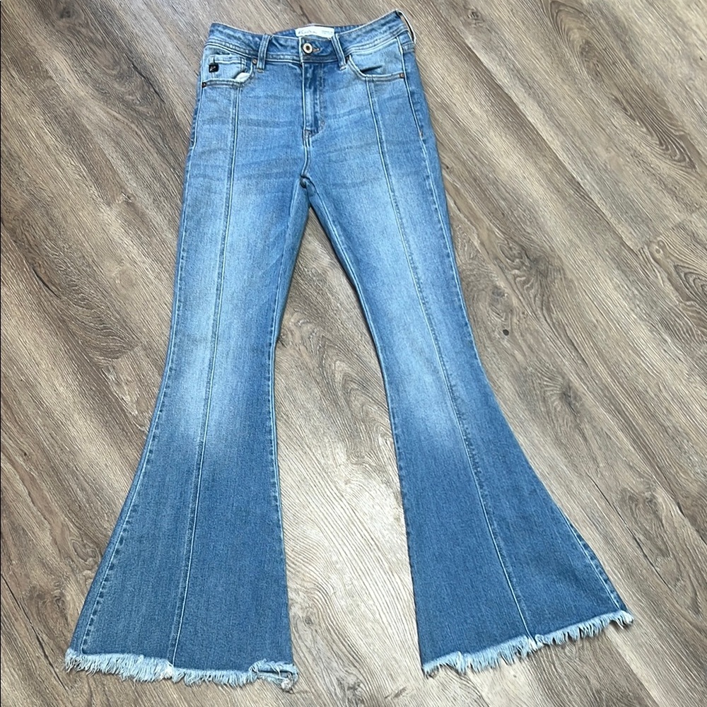 KanCan Blue Flare Wide Leg Jeans with Raw Hem